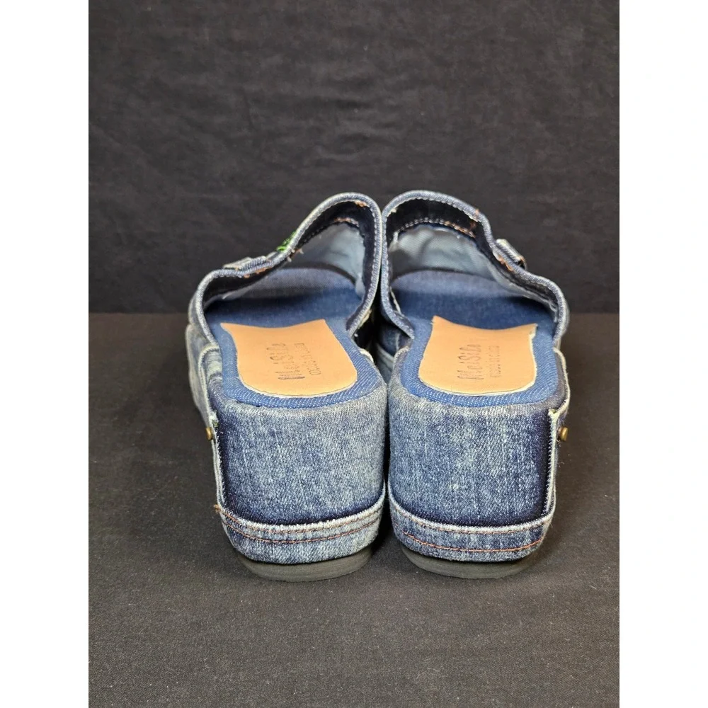Denim‎ Platform Wedge Slide Sandals Y2K Jean Pocket Mules Blue Acid Wash Size 39